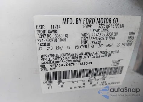 2015 Ford Explorer Xlt from USA, damaged, VIN 1FM5K7D87FGB53043